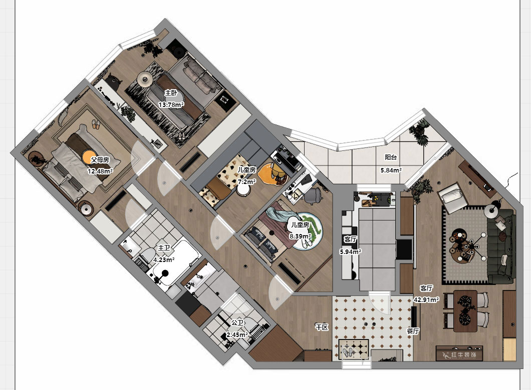 顾娟｜丰汇大厦2205室-120㎡-复古风｜3室2厅2卫｜旧房装修｜定制家｜全包16